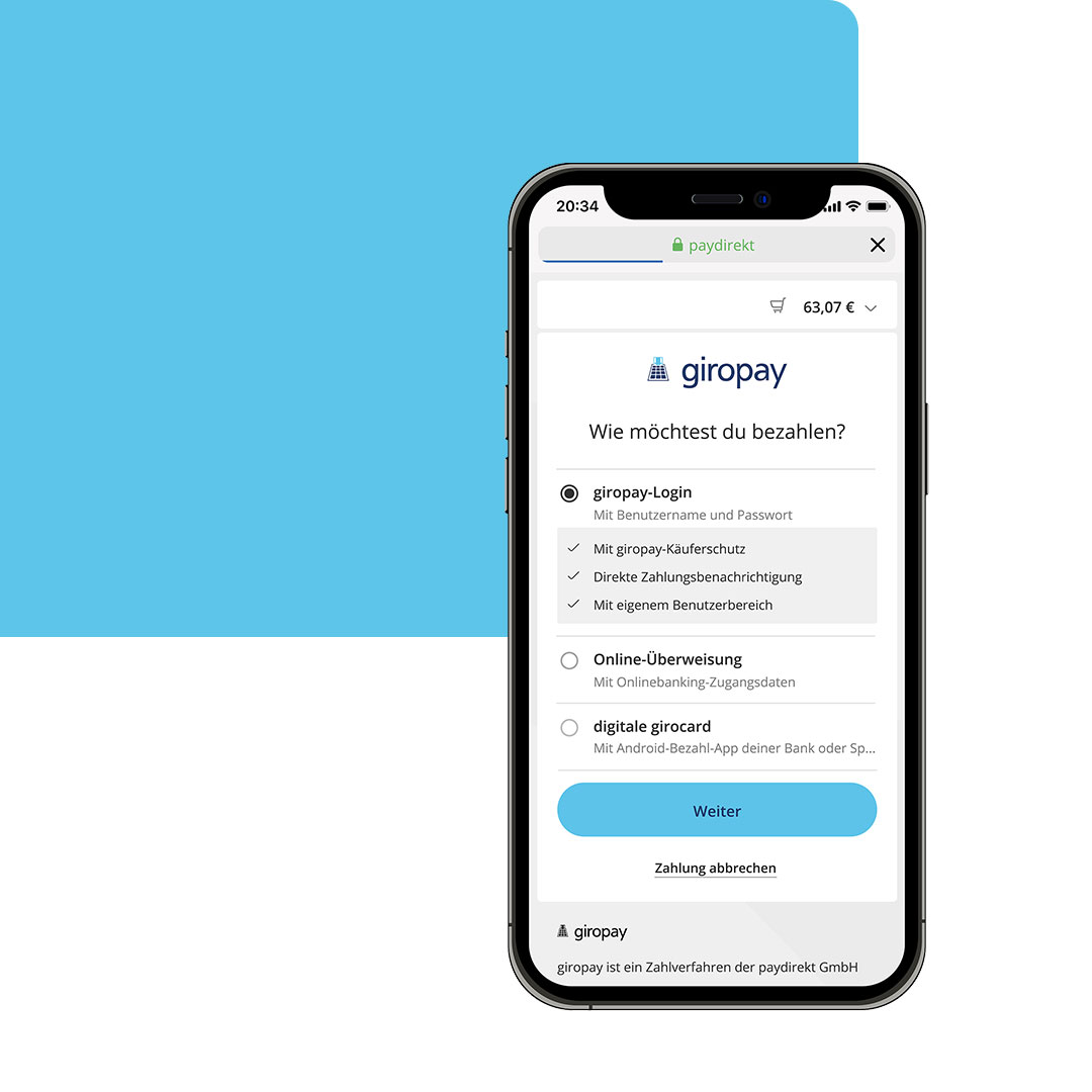 Handy mit giropay App auf dem Bildschirm